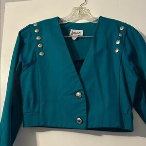Teal Cropped Jacket with Silver Buttons